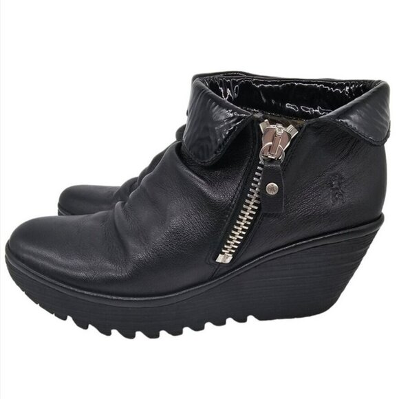 FLY London Leather Wedge Ankle Boots - Yoxi, Black, EU 36, US size 5.5 - Picture 11 of 11